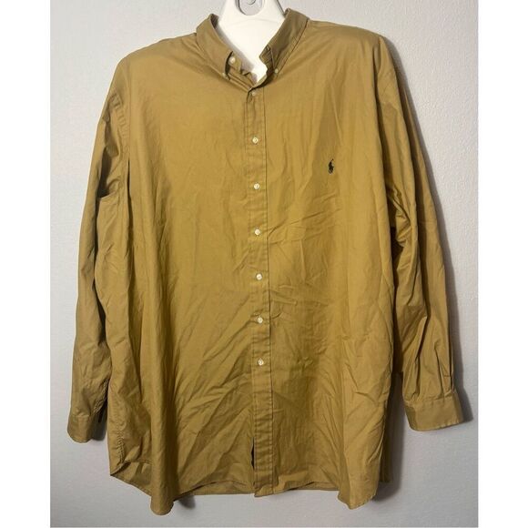Ralph Lauren Mens Shirt 4XLT Tan Brown Button Long Sleeve Green Pony - Picture 2 of 9